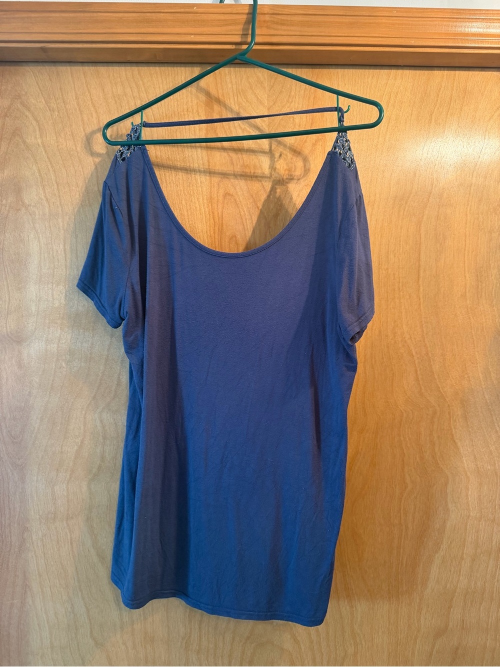 BKE Blue Scoop Neck Short Sleeve Tank Top with Embellished Straps